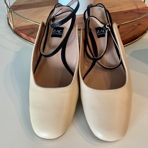 Zac Posen Voss beige and black shoes with wrap around strap on ankles-size 9 - Picture 5 of 12